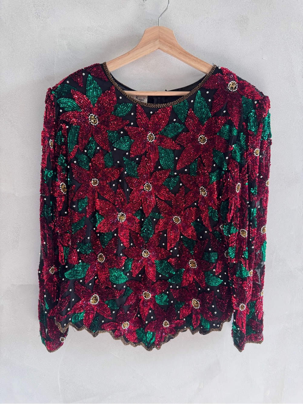 Laurence Kazar - Red and Green Sequin Holiday Blouse - XL